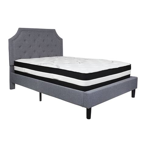 Offex Brighton Full Size Tufted Upholstered Platform Bed in Light Gray Fabric with Pocket Spring Mattress