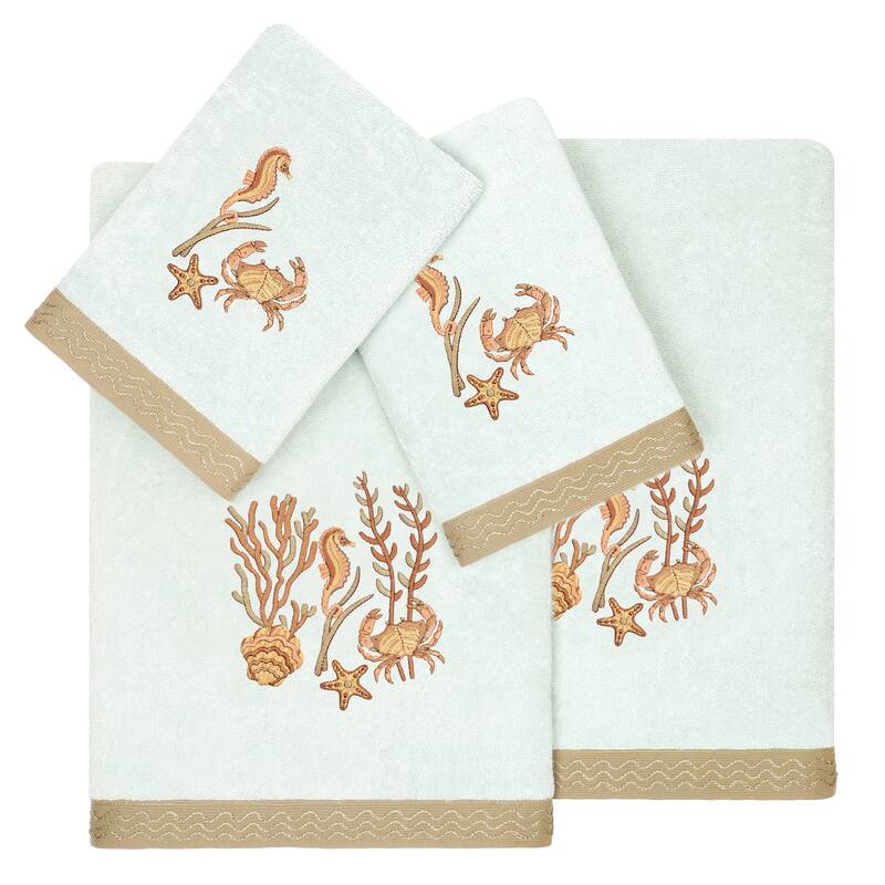 Authentic Hotel and Spa Turkish Cotton Aaron 4PC Embellished Towel Set - Aqua