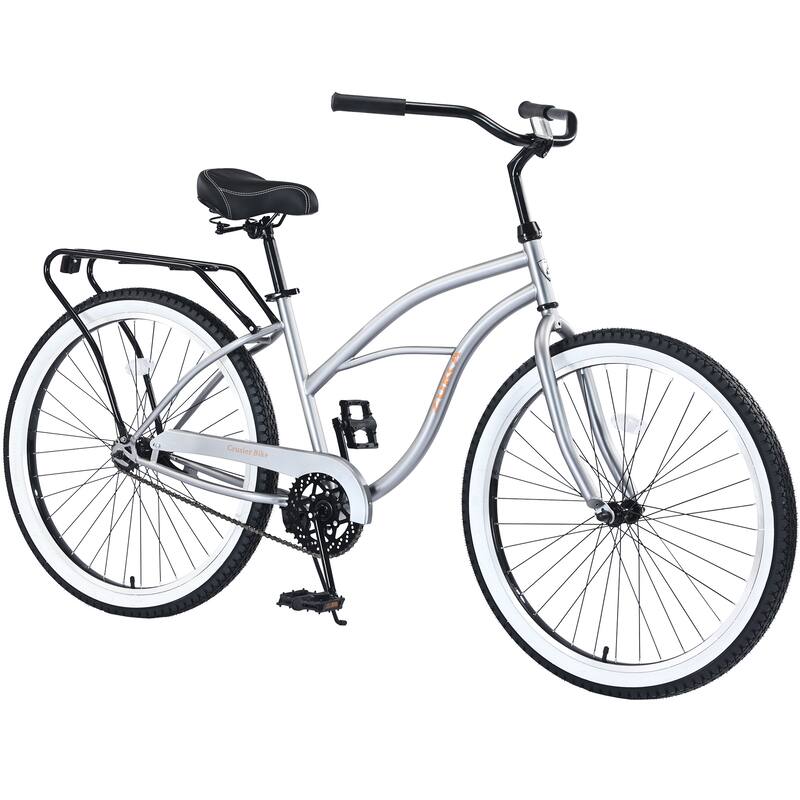 Single Speed 26"Inch,Steel Frame, Wide Wheels for Stability, Rear Coaster Brakes,Multiple Colors Men's Beach Cruiser Bike - Silver+Grey