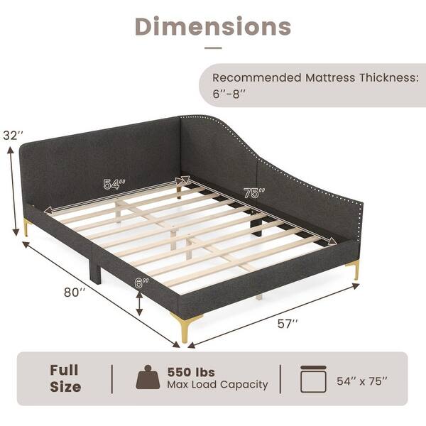 Rivet-Tufted Platform Bed with Metal Legs and Wood Slats-Full Size