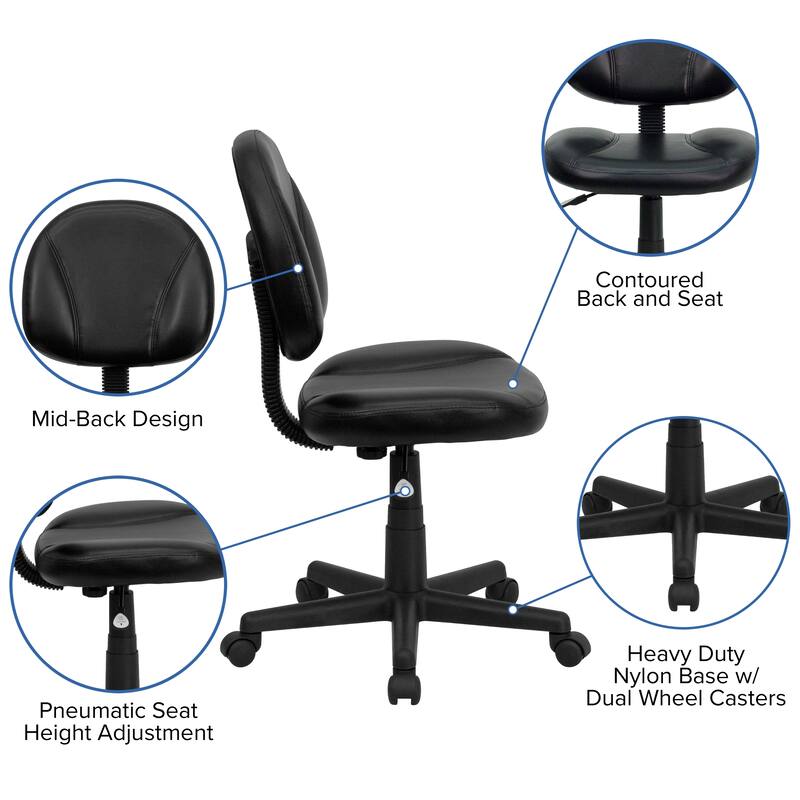 Mid-Back LeatherSoft Ergonomic Office Chair w/Adjustable Back Depth