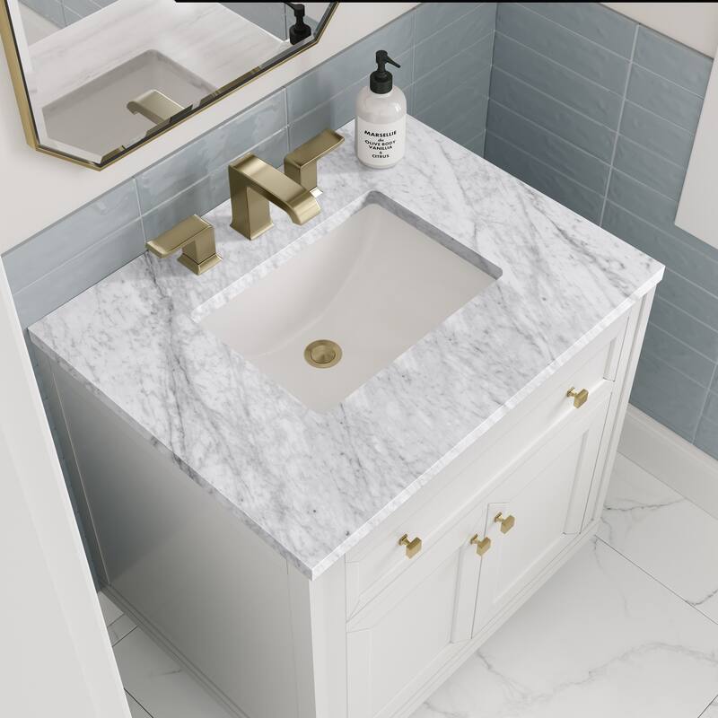James Martin Vanities Chicago 30" Single Vanity, Glossy White - Carrara Marble