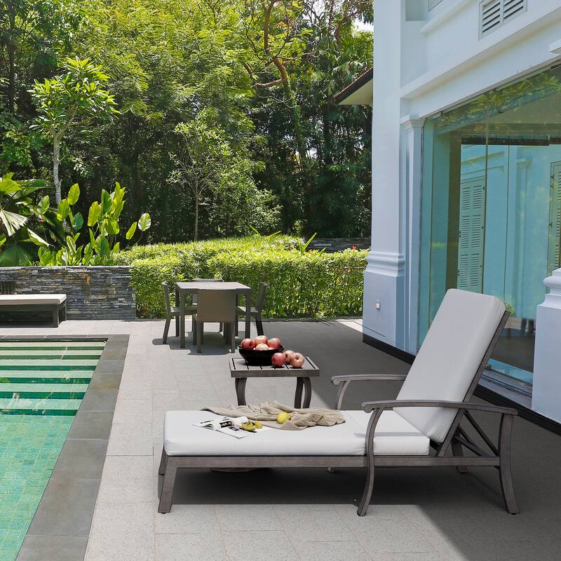 1-Piece Aluminum Patio Chaise Lounge with Side Table and Gray Cushions