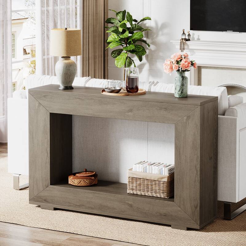 47 Inches Rustic Sofa Console Table with Storage Shelf for Entryway
