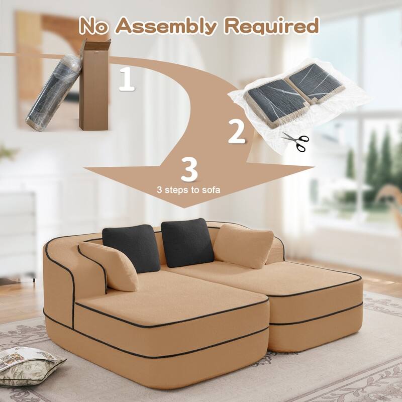 Rossetta 77.2" Modular Symmetrical Sectional Teddy Fabric Boneless Sofa, with Double Chaises