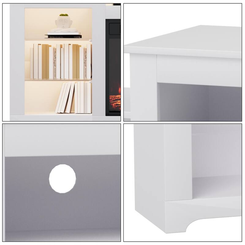 32" H TV Stand with Fireplace for TVs up to 80" - Remote Control, Energy-Efficient Heater, 16-Color Light Strip