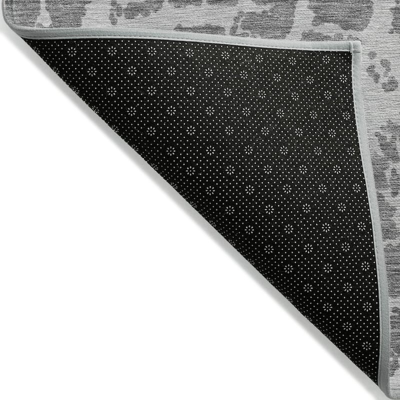 Machine Washable Indoor/ Outdoor Transitional Charcoal Crackle Chantille Rug