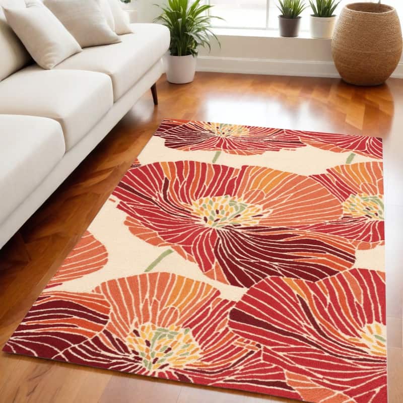 Geqa Floral Stain Resistant Area Rug By HomeRoots - 90' X '60' X '0.5 - 90' X '60' X '0.5 - Sunset - Rectangle