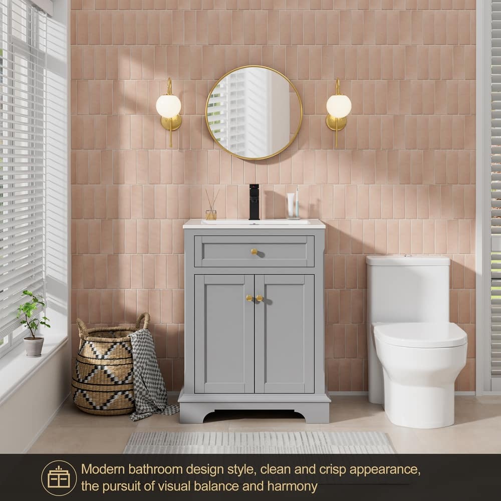 Retro Bathroom Vanity W/ Drop in Sink Combo Cabinet Set