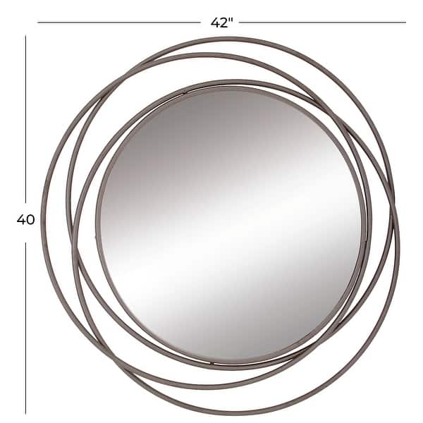 dimension image slide 1 of 2, Stylish Metal Wall Mirror with Overlapping Circles and Foiled Finish - Gold or Gray