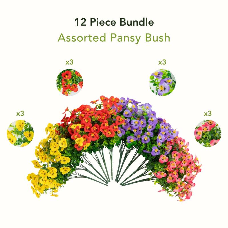 13-in UV Resistant Artificial Pansy Bush (Indoor/Outdoor) - Set of 12