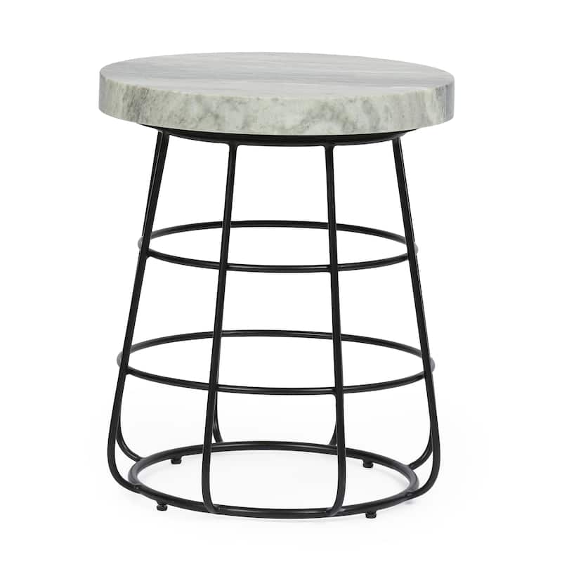 18" Modern Round Side Table with Sturdy Iron Frame and Marble Top for Living Room or Bedroom
