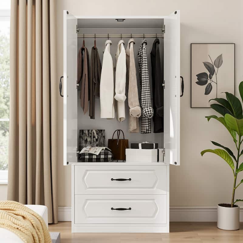 Pocassy 71" Tall Armoire with Hanging Rod Wardrobe Closet - White