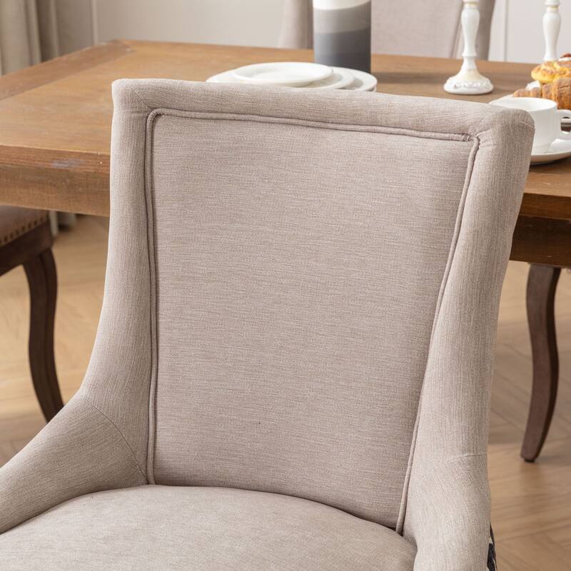 2 Piece Fabric Solid Wood Thickened Dining Chair with High Backrest, Rivet Trim for Restaurant Kitchen Dresser Living Room