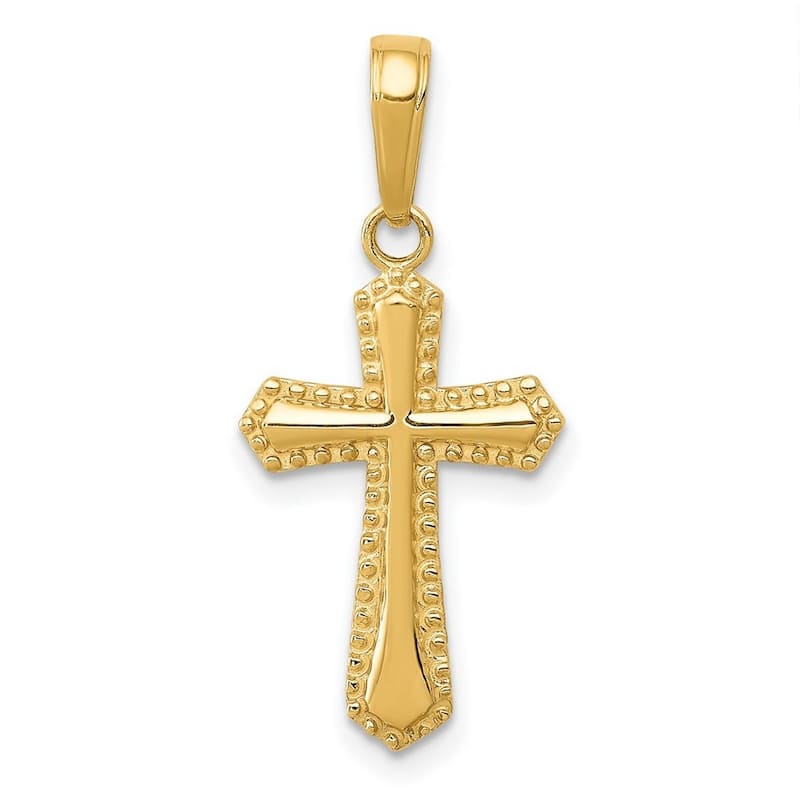 Curata 10k Yellow Gold 18" Beaded Trim Religious Flared Cross Necklace - 12mm x 26mm