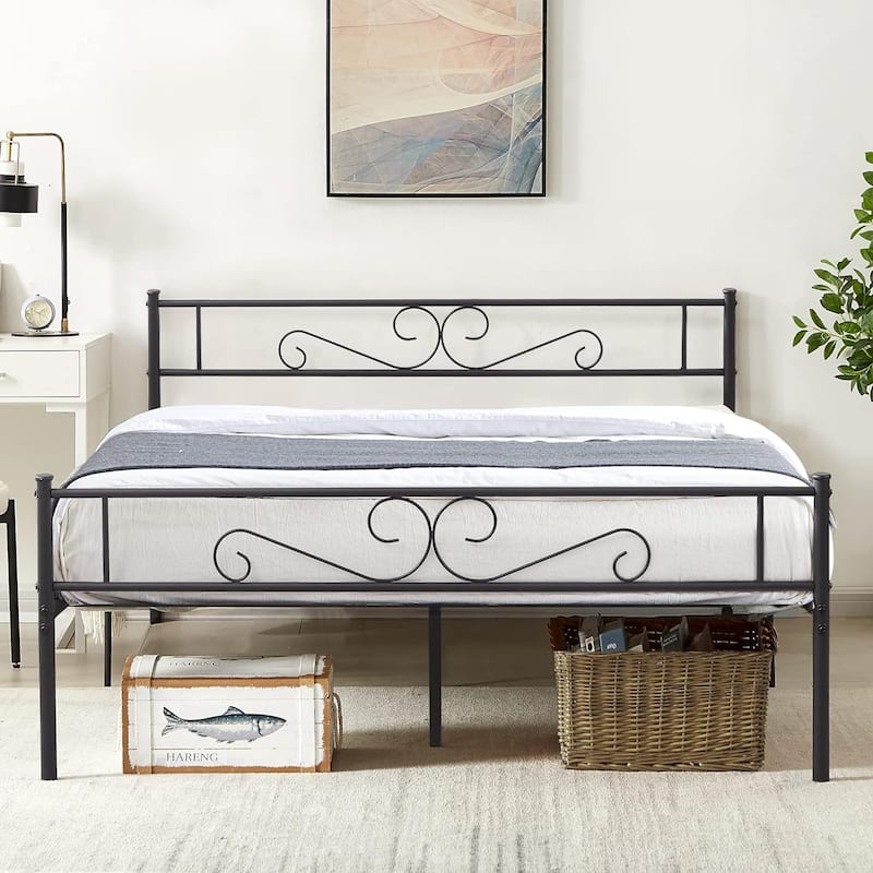 VECELO Premium Platform Bed Frame with Headboard,Easy Set-up Twin/Full/Queen Size Bed - Black - Queen