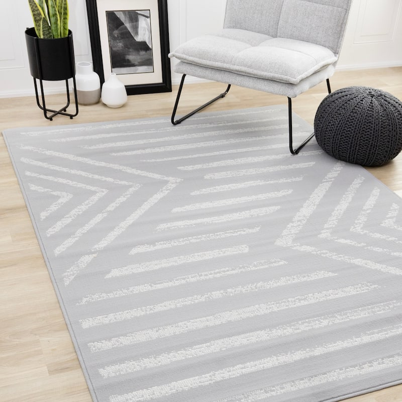 Forte Grey White Modern Striped Area Rug, 5'3" x 7'5"