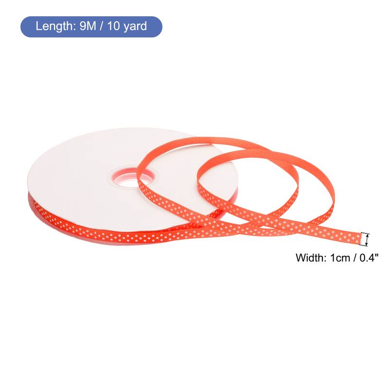 Grosgrain Ribbons with Dots Ribbon Bow Decoration - Bright Orange - 100 Yards 3/8 Inch