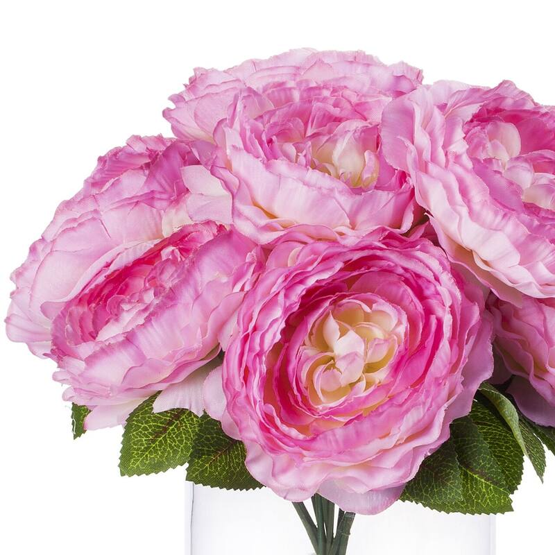 Enova Home Artificial Silk Peony Fake Flowers Arrangement in Glass Vase ...