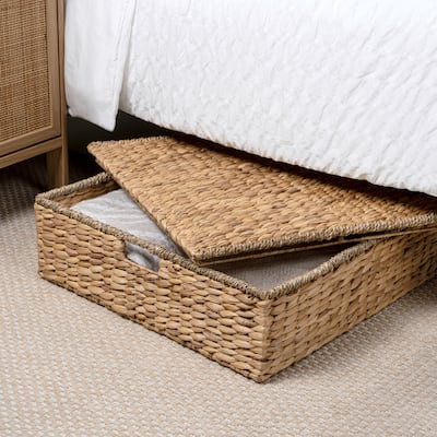 Happimess 30" Hand-Woven Underbed Wicker Storage Basket with Lid