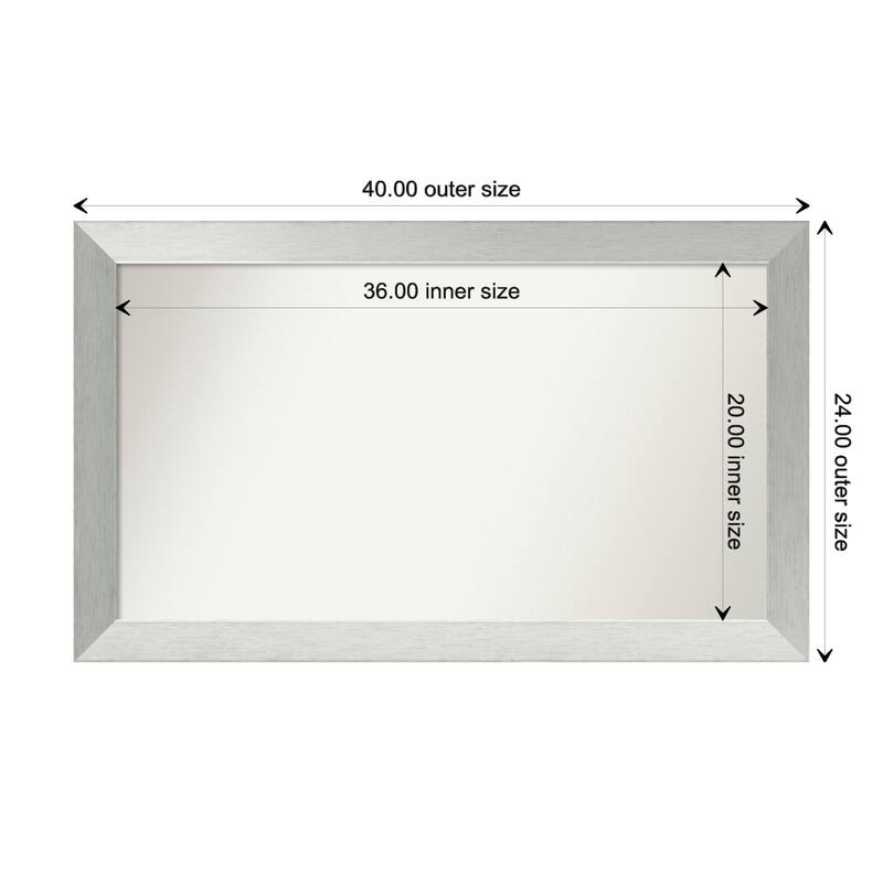 Brushed Sterling Silver Framed Non-Beveled Custom Wall Mirror, Bathroom Vanity Mirror - Outer Size: 40 x 24