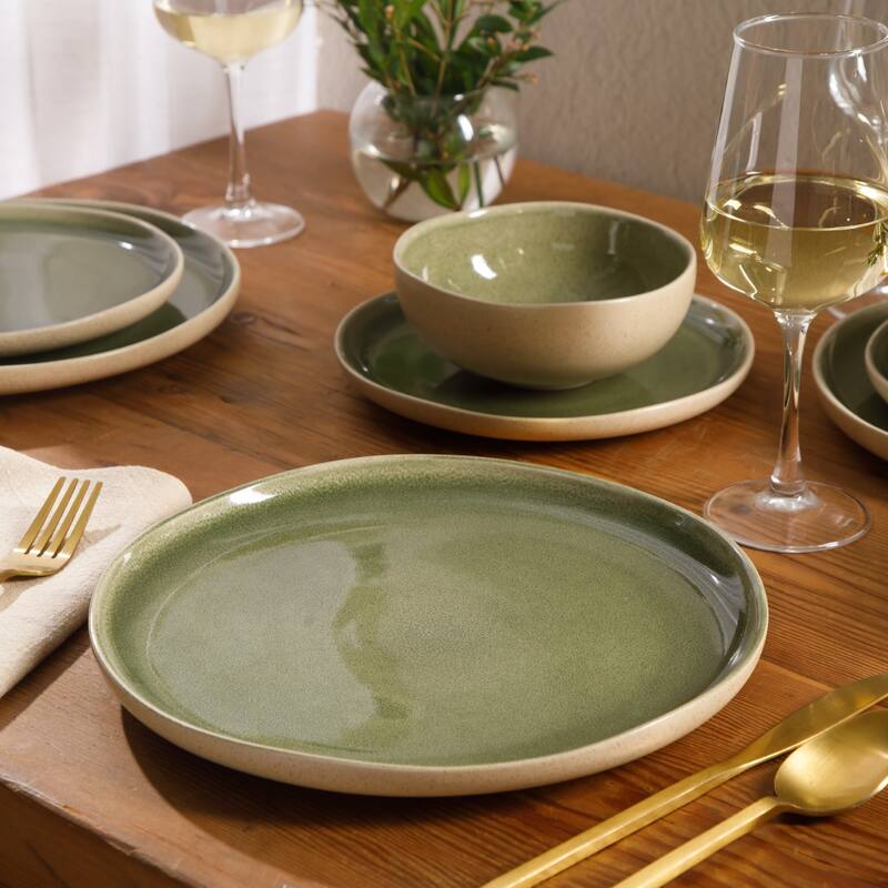 Gibson Elite Manila Bay 16-Piece & 12-Piece Stoneware Reactive Glaze Modern Artisan Dinnerware Set, Service for 4