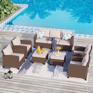 5/9-Seat Patio Furniture Wicker Rattan Outdoor Deep Seating Sectional Sofa Large Conversation Set