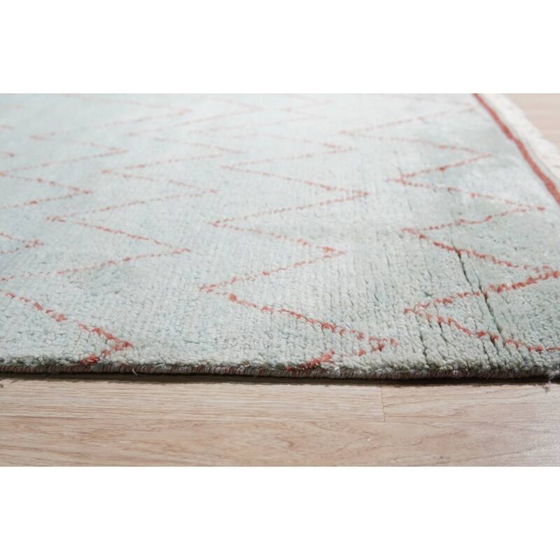 Light Blue Hand-Knotted Wool Moroccan Rug, 9' x 12', plush elegant floor accent - L