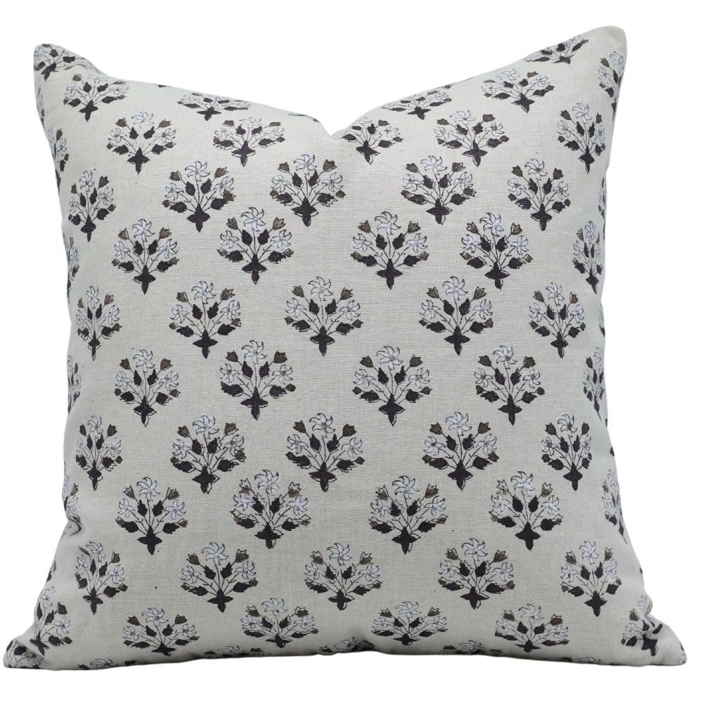 Fabdivine Floral Linen Block Print Cushion Case Bohemian Home Décor, Soft Diwali Flower