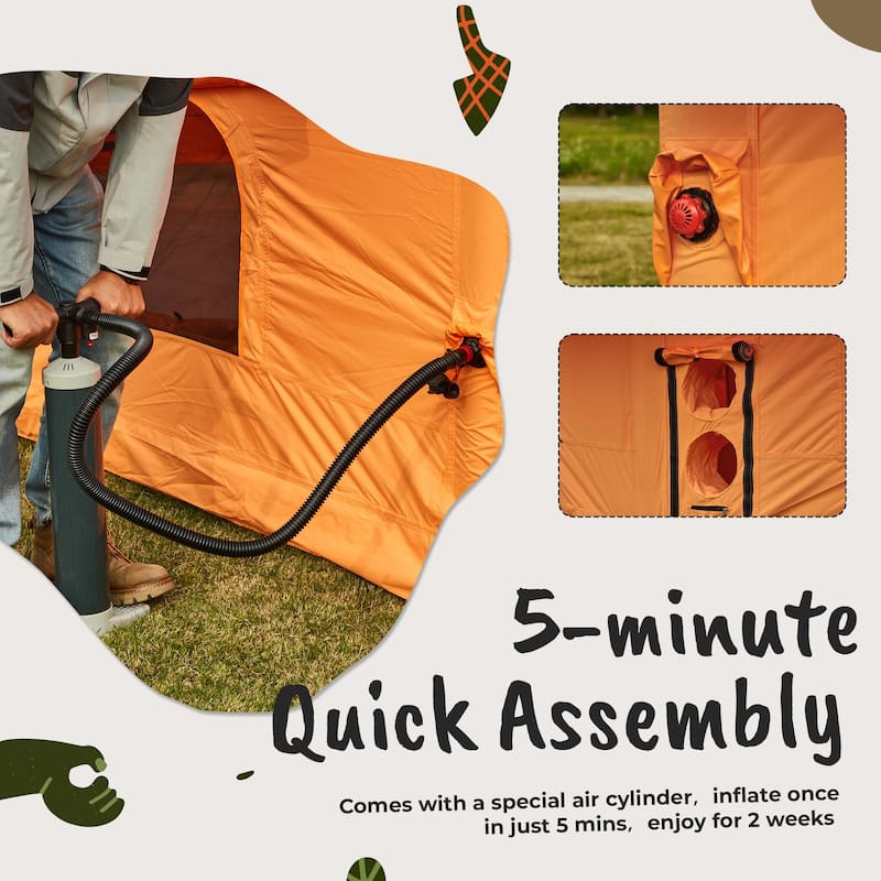 EROMMY Inflatable Tent with Chimney Opening, 8-10 Person Air Glamping Tent