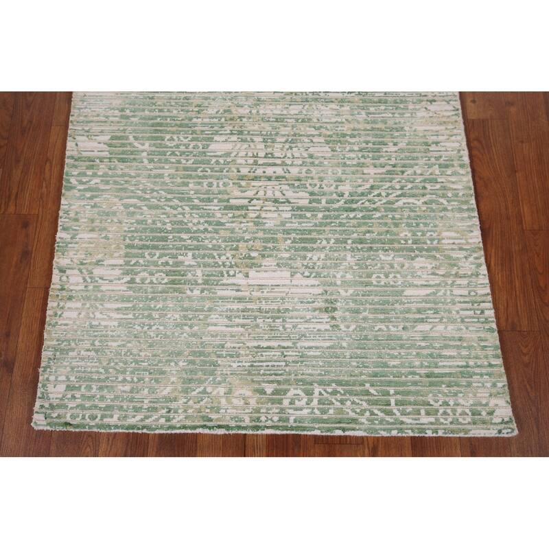 Ivory & Green Abstract Oriental Modern Accent Rug Handmade Wool Carpet - 2'9" x 4'10"