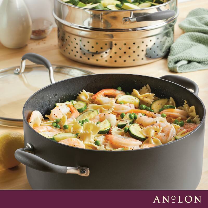 Anolon Advanced Home 8.5-Quart Wide Stockpot with Multi-Function Insert, Bronze