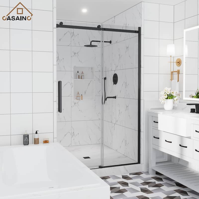 CASAINC 48"/60"W x 76" Sliding Frameless Shower Door with SGCC certification