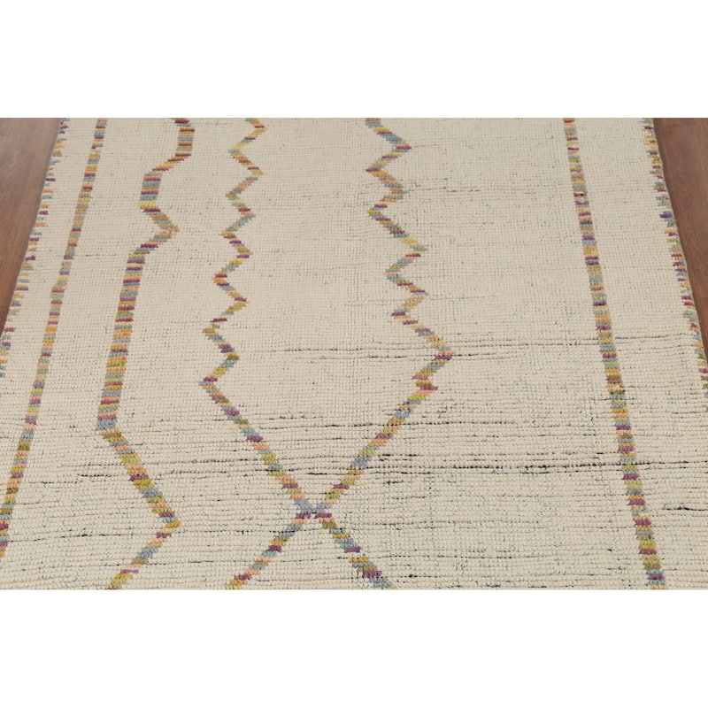 Ivory Moroccan Oriental Area Rug Handmade Wool Carpet - 5'3"x 8'5"
