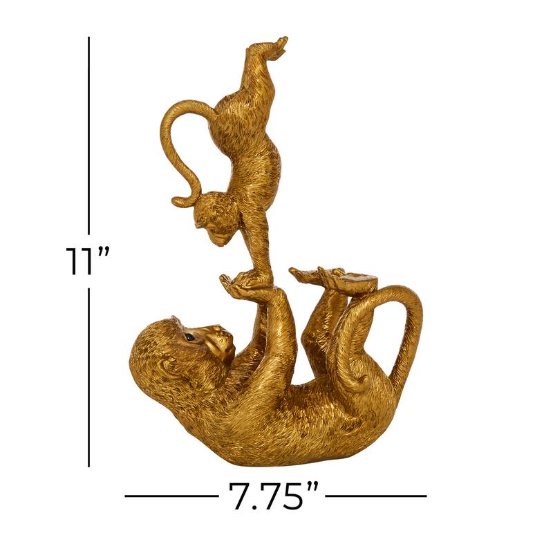 Gold Polystone Monkey Decorative Sculpture - 8 x 3 x 11