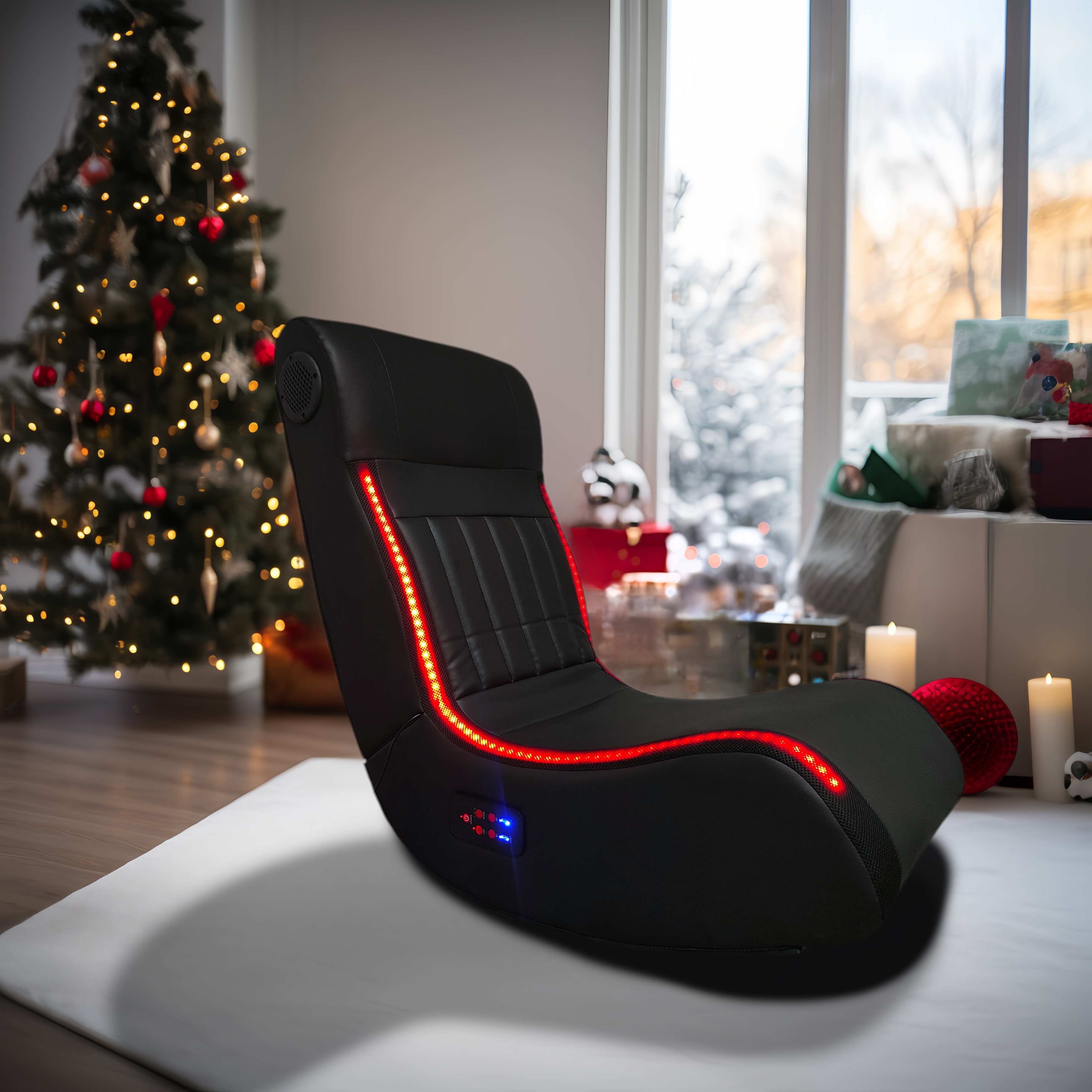 A gaming chair with speakers 2025