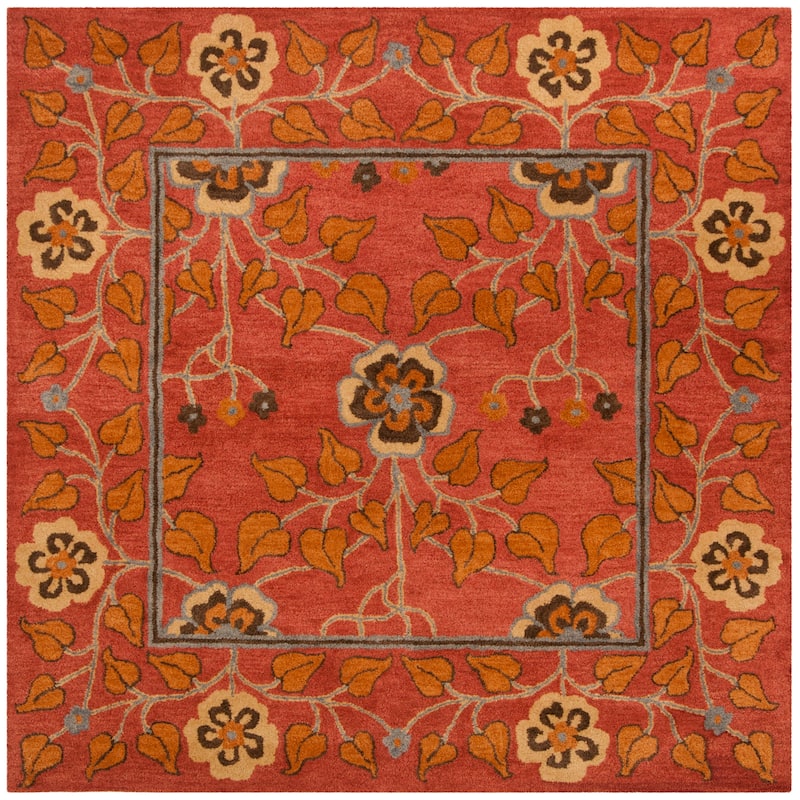 SAFAVIEH Handmade Heritage Quatrefoil Traditional Oriental Wool Rug - 8' Square - Red/Multi