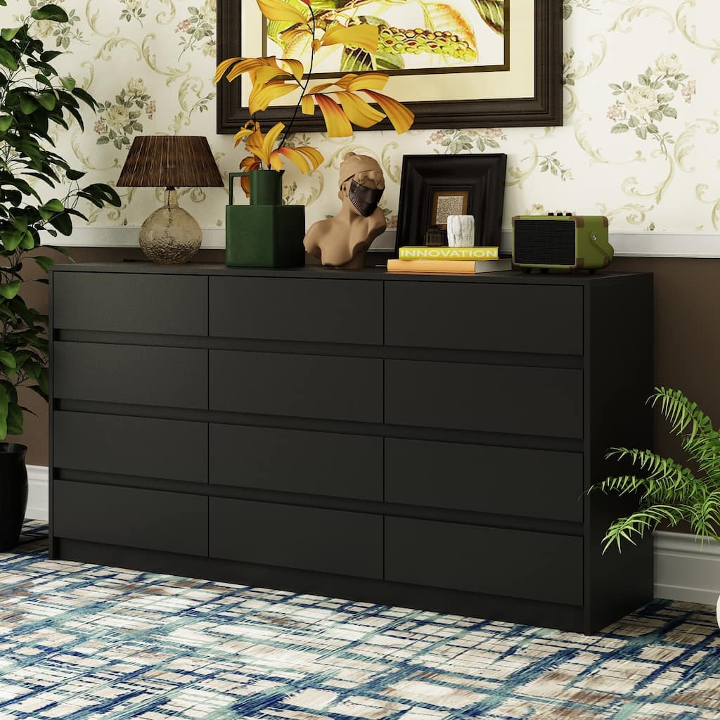 12 Drawer Dresser for Bedroom with Deep Drawers Large Floor Wood Chest