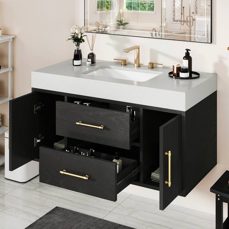 Moasis 40" Floating Wall Mounted Bathroom Vanity with 2 Drawers & 2 Storage Cabinet