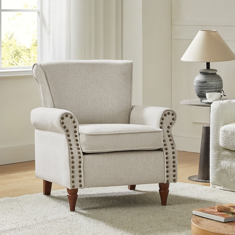 Nyctelius Upholstered Comfy Accent chair with Turned Wooden Legs and Nailhead Trim Set of 2 by HULALA HOME