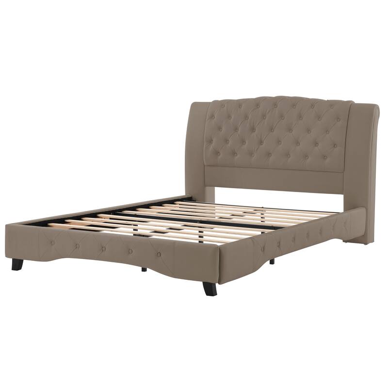 Christopher Knight Home - Modern Upholstered Platform Bed with Wood & Metal Frame with Button-Tufted Headboard