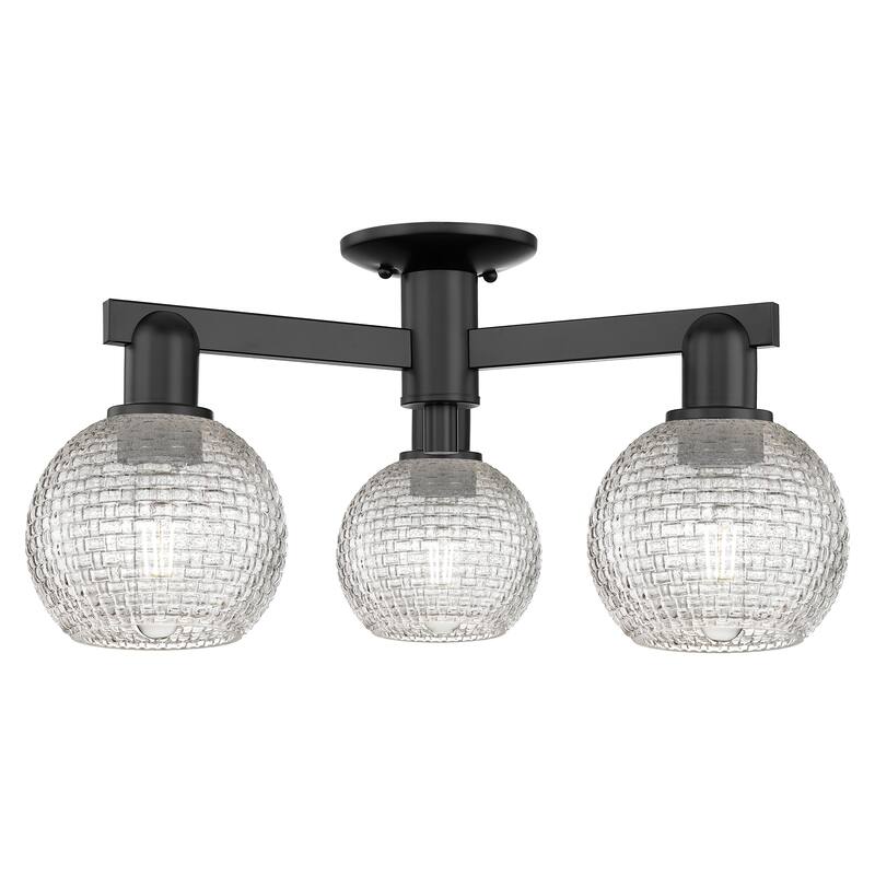 Innovations Lighting Endless Possibilities Arcadia - Athens - 3 Light 23" Basketweave Semi-Flush Mount - Matte Black