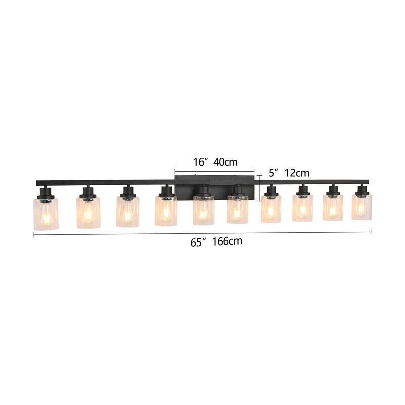 10-Light 65.4" Matte Black Bathroom Vanity - Bedroom, Living Room