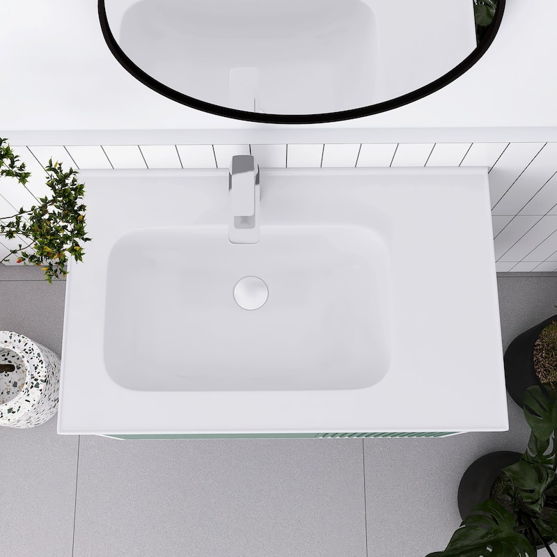 32/36/40 inch Wall Mounted Bathroom Vanity Set in Mint Green with Integrated Ceramic Sink