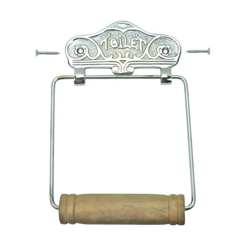 Toilet Paper Holder Wall Mount 7.7" L Chrome Plated Solid Brass with Wooden Roll Renovators Supply