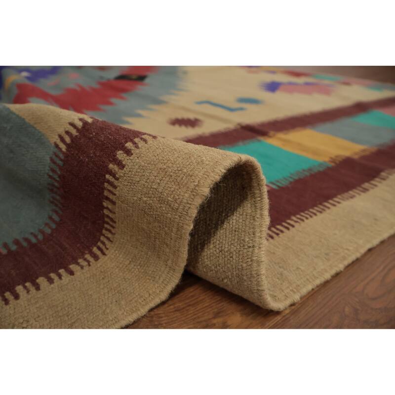 Hand Woven Oriental 100% Wool Carpet Southwestern Tribal Multi-Colored Kilim Area Rug - 9' 9'' X 9' 9''