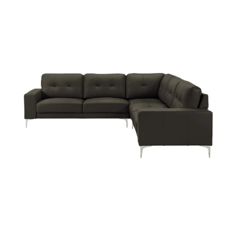 Pimentel Modern 102 in. Modern Top Grain Genuine Leather Sectional Sofa with Tufted Back and Track Arms