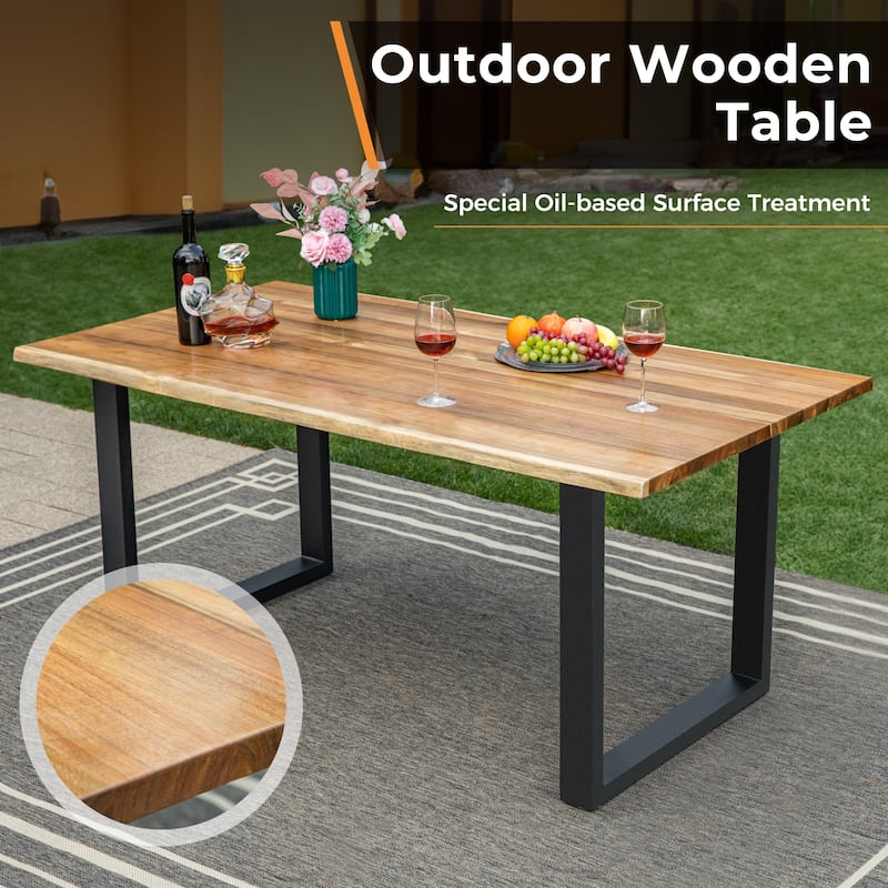 MAISON ARTS 3-Piece Patio Dining Table Set Acacia Wood with 1 Rectangular Table and 2 Benches