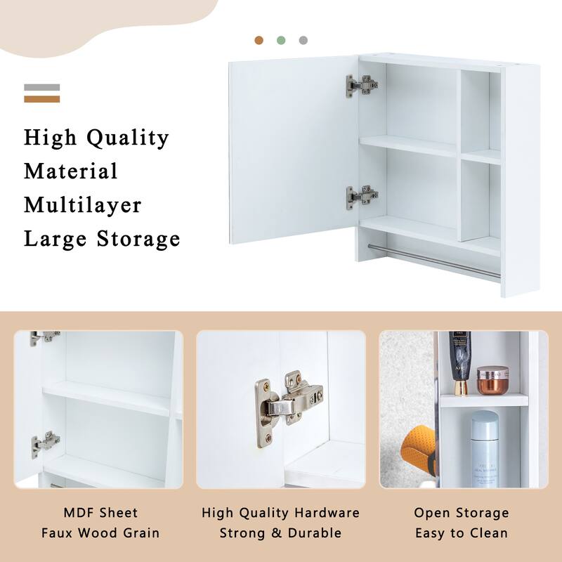 Wall-Mounted Bathroom Mirror Cabinet with Shelves, Towel Rack, and Storage Compartments，Over the Toilet Medicine Cabinet