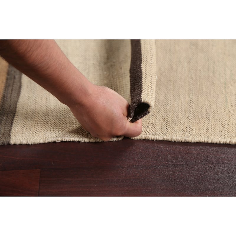 Natural Dye Striped Kilim Contemporary Wool Area Rug Flat-weave Carpet - 5'0" x 6'6"
